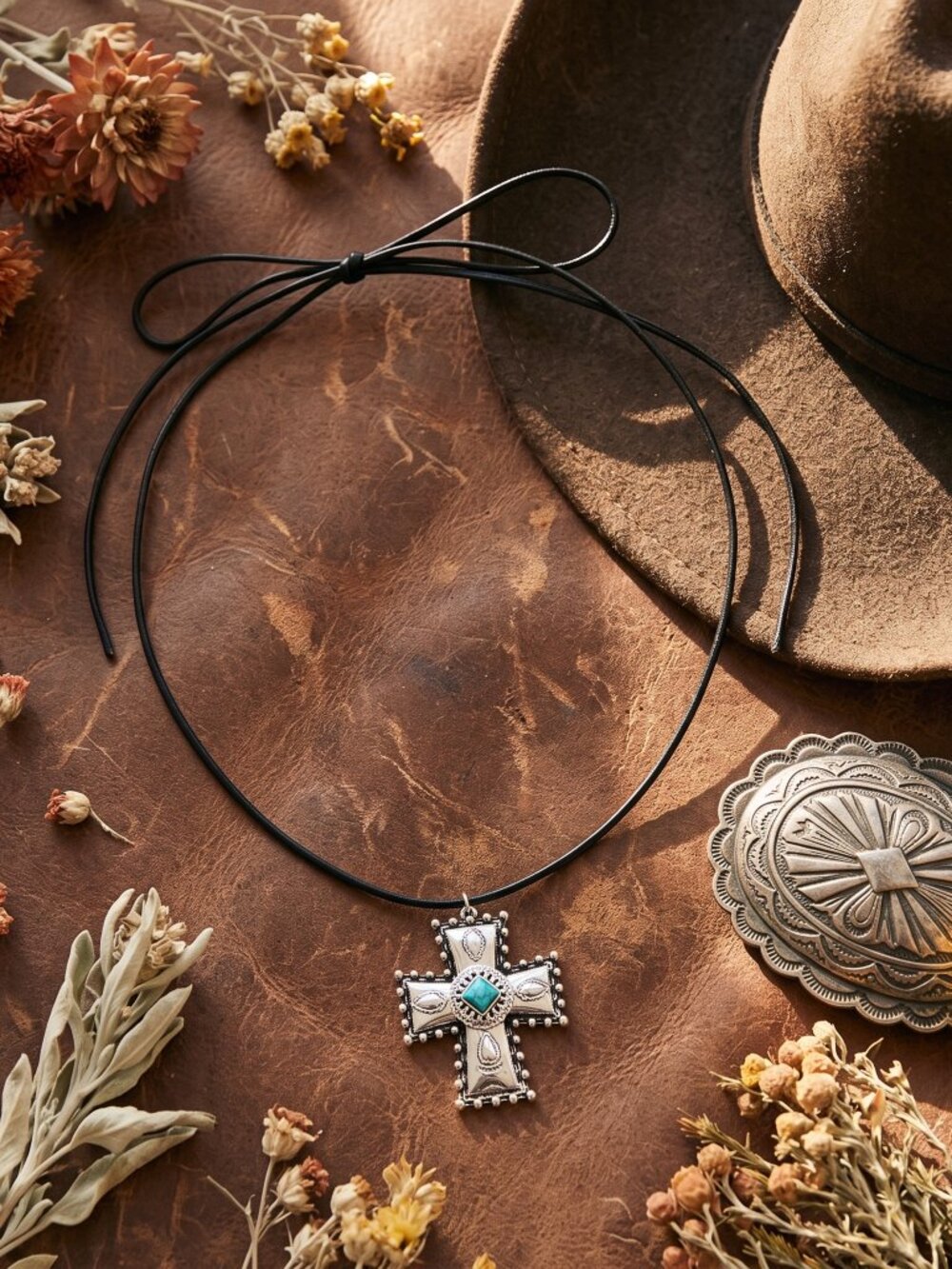 Turquoise cross cord choker ✝️💙